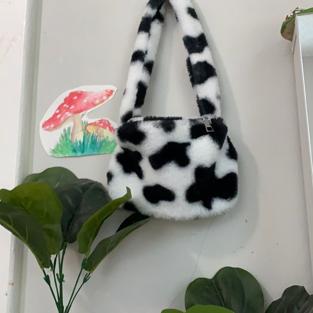 COW PRINT MINI PURSE FUZZY